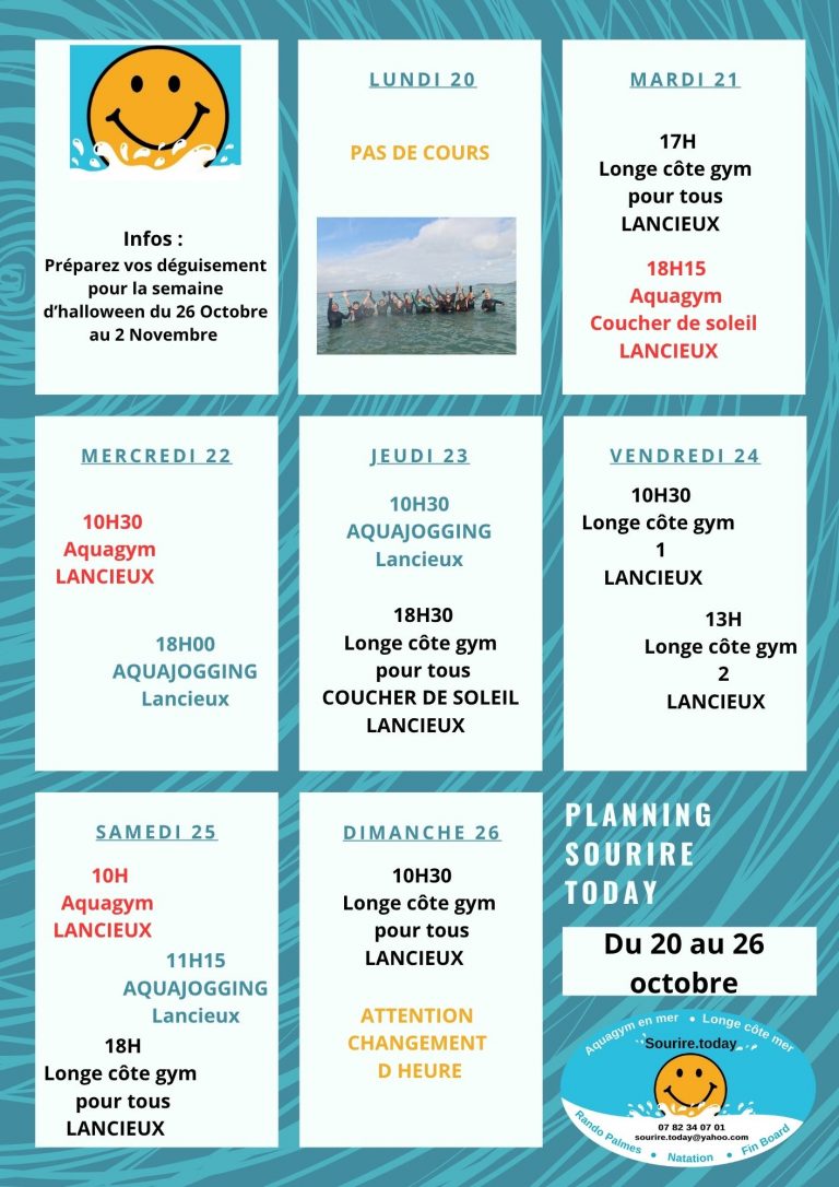 Planning du 20 au 26 octobre 1 Copie de Bleu Vague Motif Hebdomadaire Calendrier Planning 2